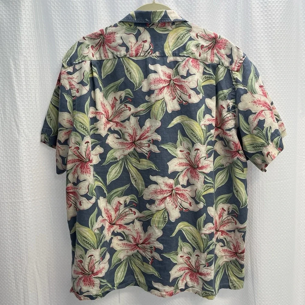 Polo Ralph Lauren Mens 100% Linen Hibiscus Print Hawaiian Tropical Camp Shirt 2X